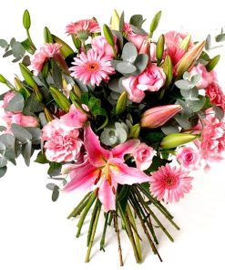 Pink Roses And Star Gazer Handtied