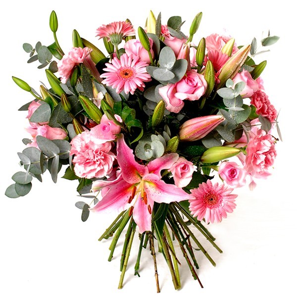 Pink Roses And Star Gazer Handtied